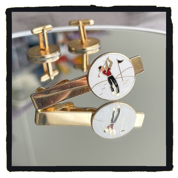 💕Beautiful Vintage Swank Cloisonné Golf Cufflinks & Tie clip Set💕 - Picture 4 of 6